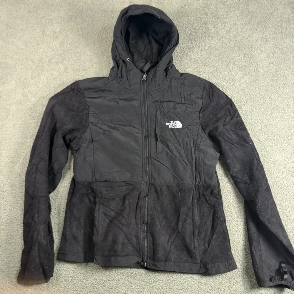 The North Face Mens Black Hybrid Fleece Hooded Jacket Full Zip Medium 8982